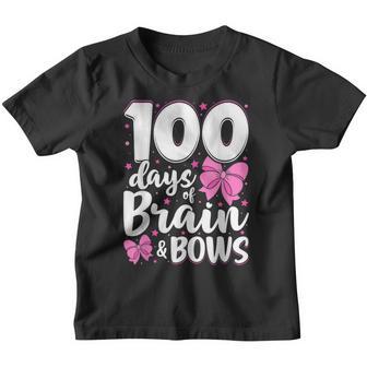 100 Days Of School Brains And Bows Girls Kids 100Th Day Youth T-shirt - Thegiftio UK
