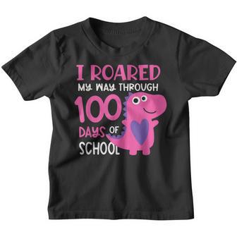 100 Days Of School Dinosaur I Roared My Way Through 100 Days Youth T-shirt - Thegiftio UK