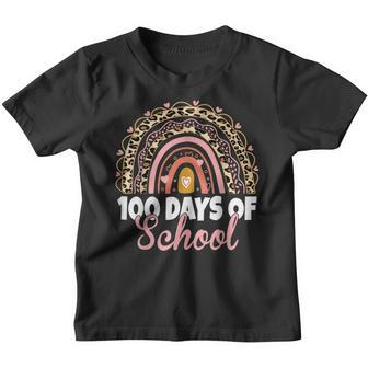 100 Days Of School Funny 100Th Day Of School Rainbow Leopard Youth T-shirt - Seseable