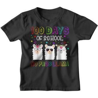 100 Days Of School No Probllama Llama 100Th Day Gifts Youth T-shirt - Thegiftio UK