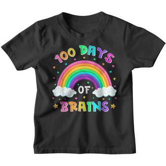 100 Days Of School Rainbow Hearts 100Th Day Of Brains Kids Youth T-shirt - Thegiftio UK