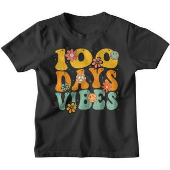 100 Days Of School Vibes 100Th Day Of School Retro Groovy V2 Youth T-shirt - Seseable