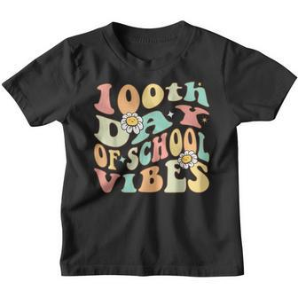 100 Days Of School Vibes 100Th Day Of School Retro Groovy V7 Youth T-shirt - Seseable