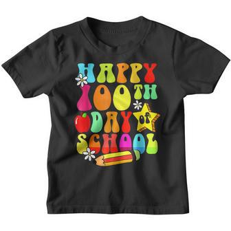 100 Days Retro Groovy Happy 100Th Day Of School Teacher Kids Youth T-shirt - Thegiftio UK