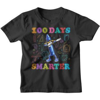 100 Days Smarter 100Th Day Of School Dabbing Crayon Boy Girl Youth T-shirt - Thegiftio UK
