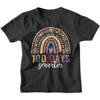 100 Days Smarter Happy 100 Days Of School Rainbow Boy Girl V3 Youth T-shirt - Thegiftio UK