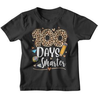 100 Days Smarter Happy 100Th Day Of School Leopard Teacher Youth T-shirt - Thegiftio UK