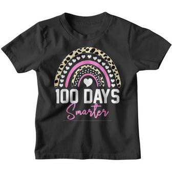 100 Days Smarter Happy 100Th Day Of School Rainbow Leopard V12 Youth T-shirt - Thegiftio UK