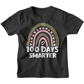 100 Days Smarter Happy 100Th Day Of School Rainbow Leopard V15 Youth T-shirt - Thegiftio UK
