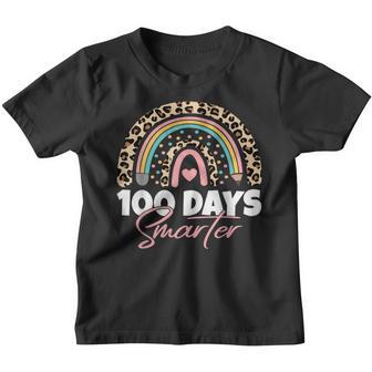 100 Days Smarter Happy 100Th Day Of School Rainbow Leopard V17 Youth T-shirt - Thegiftio UK