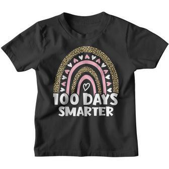 100 Days Smarter Happy 100Th Day Of School Rainbow Leopard V18 Youth T-shirt - Thegiftio UK