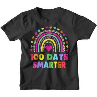 100 Days Smarter Happy 100Th Day Of School Rainbow Leopard V21 Youth T-shirt - Thegiftio UK