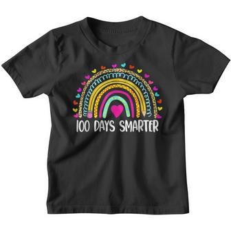 100 Days Smarter Happy 100Th Day Of School Rainbow Leopard V24 Youth T-shirt - Thegiftio UK