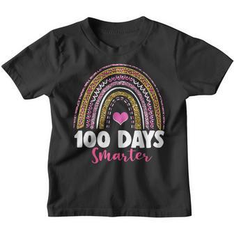 100 Days Smarter Happy 100Th Day Of School Rainbow Leopard V31 Youth T-shirt - Thegiftio UK