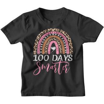 100 Days Smarter Happy 100Th Day Of School Rainbow Leopard V32 Youth T-shirt - Thegiftio UK
