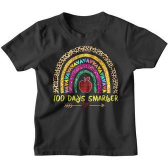 100 Days Smarter Happy 100Th Day Of School Rainbow Leopard V34 Youth T-shirt - Thegiftio UK