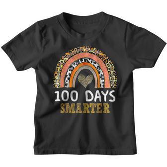 100 Days Smarter Happy 100Th Day Of School Rainbow Leopard V35 Youth T-shirt - Thegiftio UK