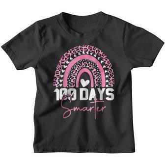 100 Days Smarter Happy 100Th Day Of School Rainbow Leopard V36 Youth T-shirt - Thegiftio UK