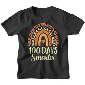 100 Days Smarter Happy 100Th Day Of School Rainbow Leopard V38 Youth T-shirt - Thegiftio UK