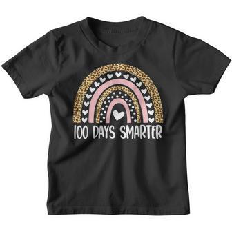 100 Days Smarter Happy 100Th Day Of School Rainbow Leopard V41 Youth T-shirt - Thegiftio UK