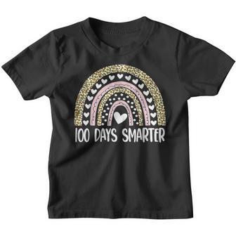 100 Days Smarter Happy 100Th Day Of School Rainbow Leopard V43 Youth T-shirt - Thegiftio UK