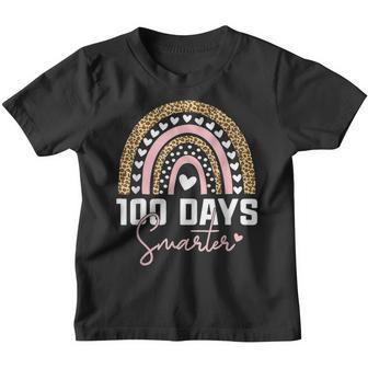 100 Days Smarter Happy 100Th Day Of School Rainbow Leopard V46 Youth T-shirt - Thegiftio UK