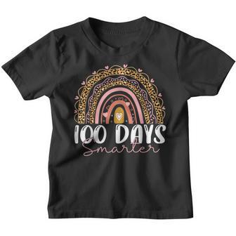 100 Days Smarter Happy 100Th Day Of School Rainbow Leopard V47 Youth T-shirt - Thegiftio UK