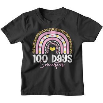 100 Days Smarter Happy 100Th Day Of School Rainbow Leopard V48 Youth T-shirt - Thegiftio UK