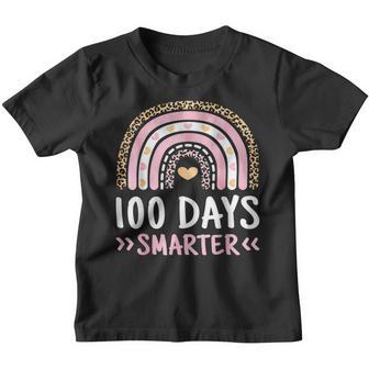 100 Days Smarter Happy 100Th Day Of School Rainbow Leopard V49 Youth T-shirt - Thegiftio UK