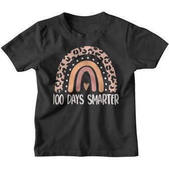 100 Days Smarter Happy 100Th Day Of School Rainbow Leopard V51 Youth T-shirt - Thegiftio UK