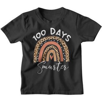100 Days Smarter Happy 100Th Day Of School Rainbow Leopard V53 Youth T-shirt - Thegiftio UK