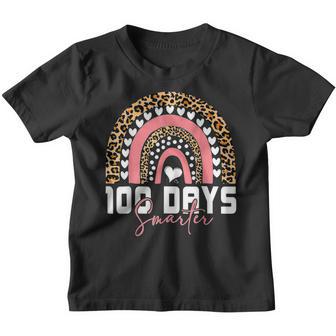 100 Days Smarter Happy 100Th Day Of School Rainbow Leopard V8 Youth T-shirt - Thegiftio UK