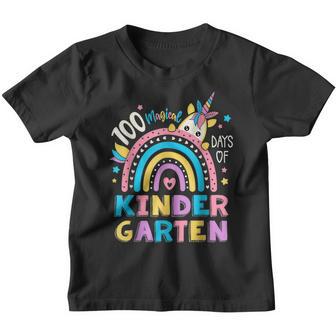 100 Days Smarter Happy 100Th Day Of School Rainbow Unicorn Youth T-shirt - Thegiftio UK