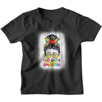 100 Days Smarter Messy Bun Teacher Happy 100Th Day Of School Youth T-shirt - Thegiftio UK