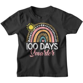 100 Days Smarter Rainbow Leopard Happy 100Th Day Of School Youth T-shirt - Thegiftio UK
