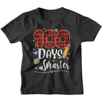 100 Days Smarter Red Plaid Teacher Kids 100Th Day Of School Youth T-shirt - Thegiftio UK