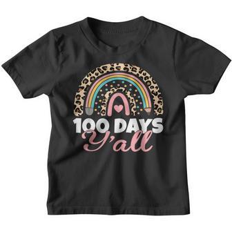 100 Days Yall Happy 100Th Day Of School Rainbow Leopard Youth T-shirt - Thegiftio UK