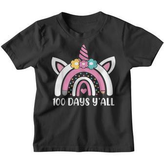 100 Days Yall Leopard Gift 100Th Day Of School Rainbow Youth T-shirt - Thegiftio UK
