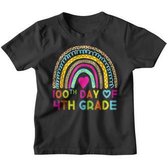 100Th Day Of School 4Th Grade Teachers Kids Rainbow Youth T-shirt - Thegiftio UK