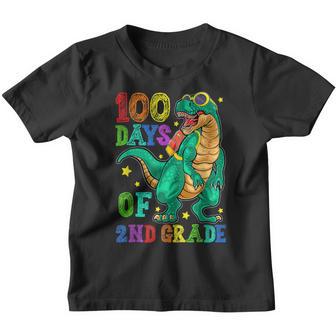 100Th Day Of School Happy 100 Days 2Nd Grade Dino T Rex Youth T-shirt - Thegiftio UK
