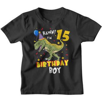 15 Year Old Dinosaur Birthday 15Th T Rex Dinosaur Youth T-shirt - Thegiftio UK