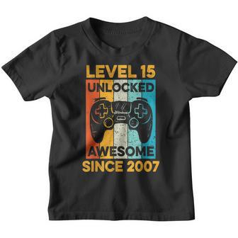 15Th Birthday Gift Level 15 Unlocked Awesome Since 2007 Boys Youth T-shirt - Thegiftio UK