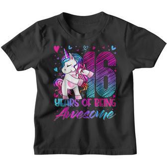 16Th Birthday 16 Year Old Girl Flossing Unicorn Party Youth T-shirt - Thegiftio UK