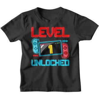 1St Birthday Boy Level 1 Unlocked Video Gamer Birthday Youth T-shirt - Thegiftio UK