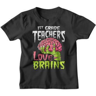 1St Grade Teachers Love Brains Zombie Teacher Halloween Youth T-shirt - Thegiftio UK