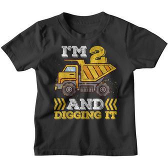 2Nd Birthday Boy Im 2 And Digging It Truck Toddler Youth T-shirt - Thegiftio UK