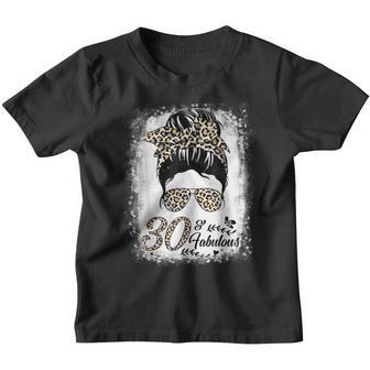 30 Years Old Fabulous Messy Bun Leopard 30Th Birthday Youth T-shirt - Thegiftio UK