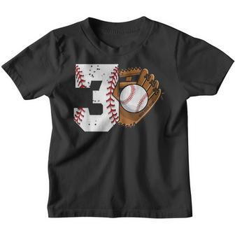 3Rd Birthday Baseball Big Number 3 Year Old Boy Girl Youth T-shirt - Thegiftio UK