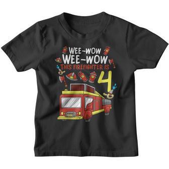 4 Year Old Firetruck Birthday Party Firefighter Boy Youth T-shirt - Thegiftio UK