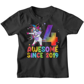 4 Year Old Flossing Unicorn 4Th Birthday Gift Girls Ns Youth T-shirt - Thegiftio UK